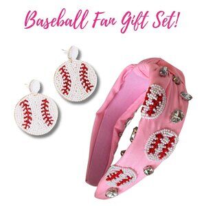 Baseball Fan Gift Set NEW Headband Beaded & Beaded Ball Earrings NEW